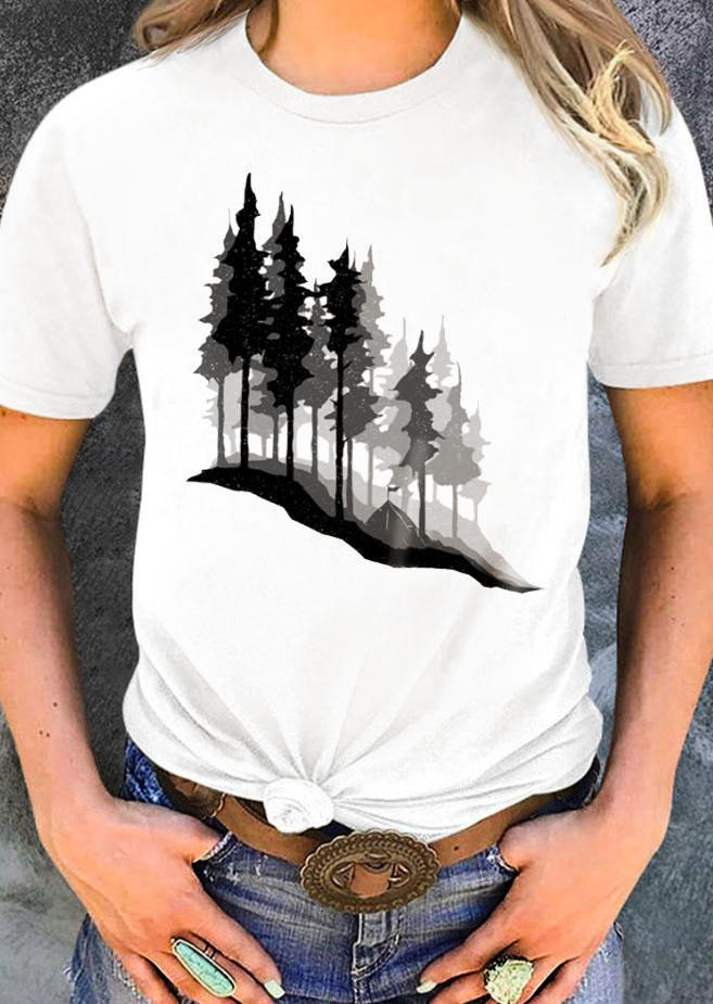 

Forest Trees Silhouette Camping T-Shirt Tee - White, SCM004122