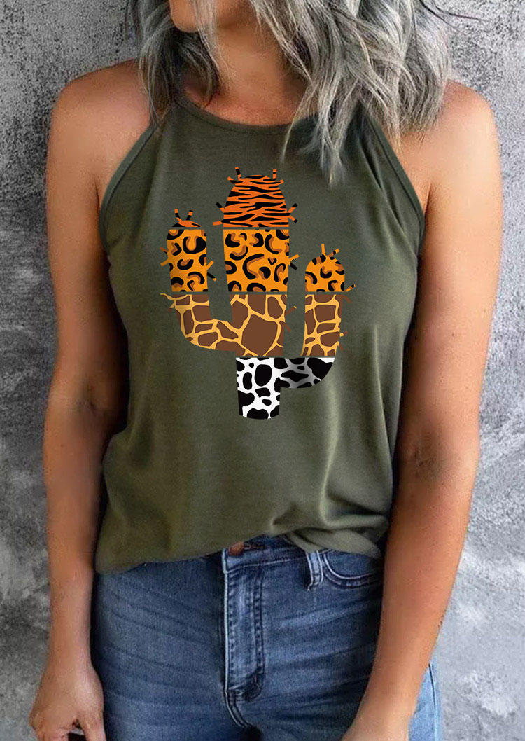 

Cactus Leopard Cow O-Neck Camisole - Army Green, SCM004126