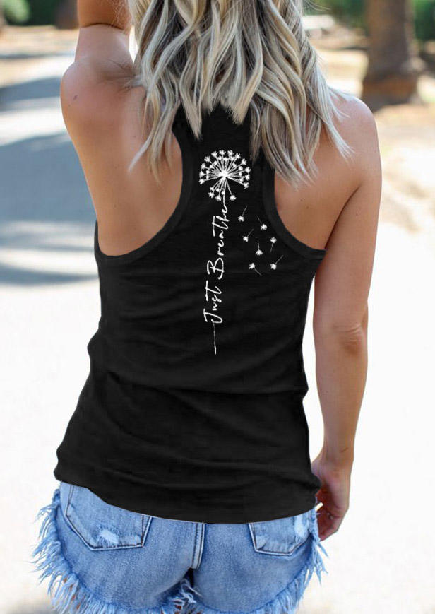 

Just Breathe Dandelion O-Neck Racerback Tank - Black, SCM004134