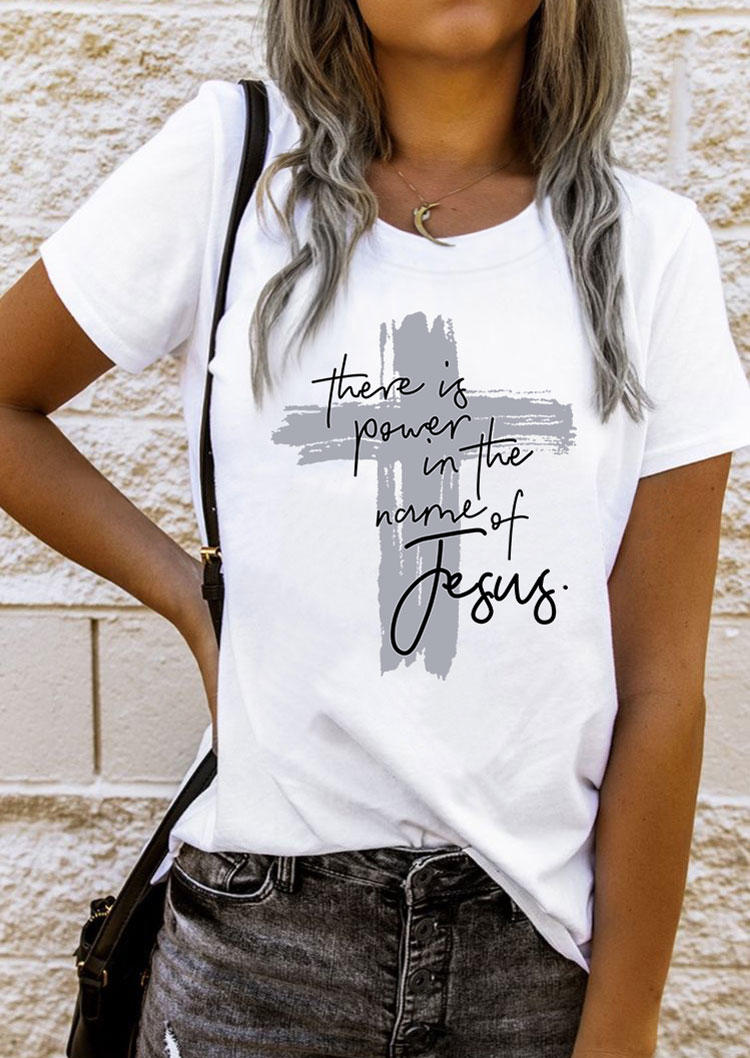 

There Is Power In The Name Of Jesus Cross T-Shirt Tee - White, SCM004139