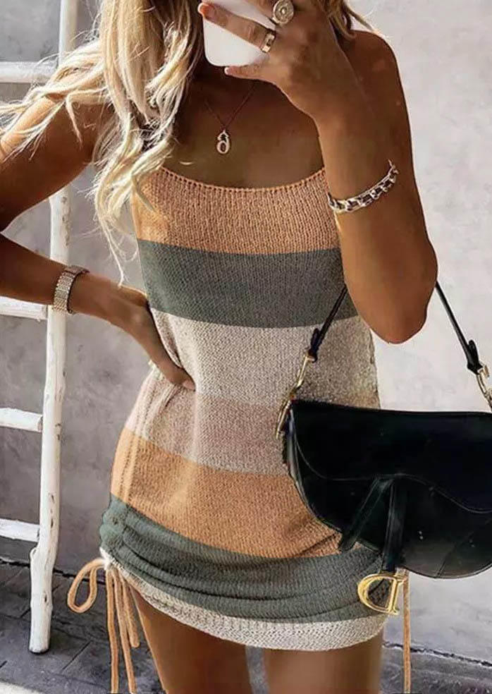 

Color Block Drawstring Spaghetti Strap Mini Dress, Multicolor, SCM004316