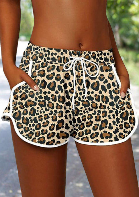 

Leopard Pocket Drawstring Casual Shorts, Multicolor, SCM003713