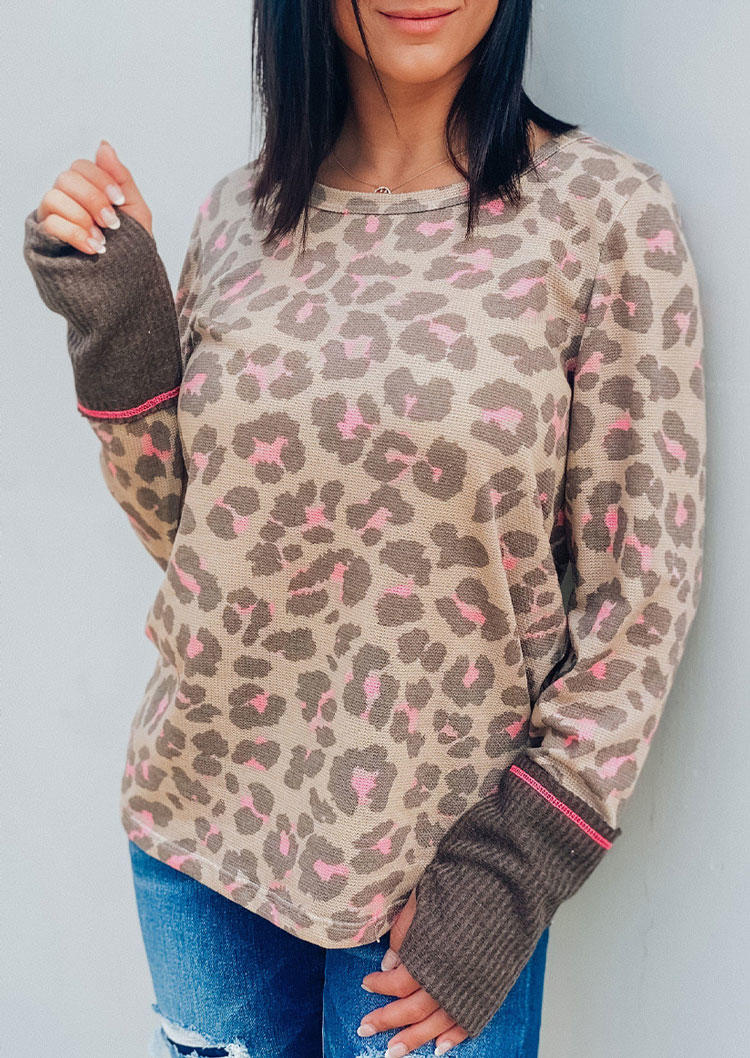 Leopard Long Sleeve O-Neck Blouse