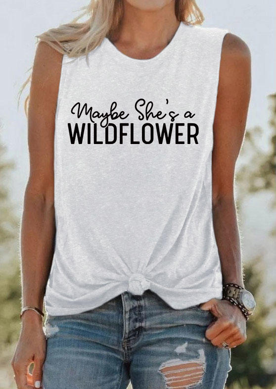 

Maybe She' A Wildflower O-Neck Tank - White, Gray, SCM004036