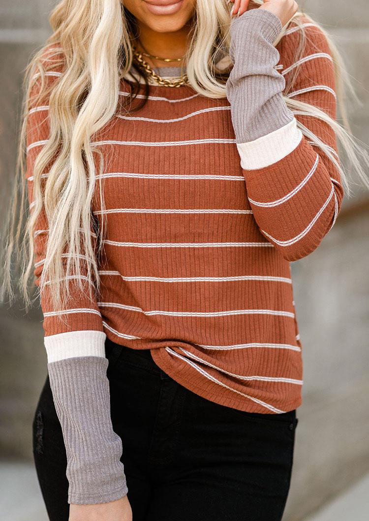 

Striped Long Sleeve O-Neck Blouse - Orange, SCM004203