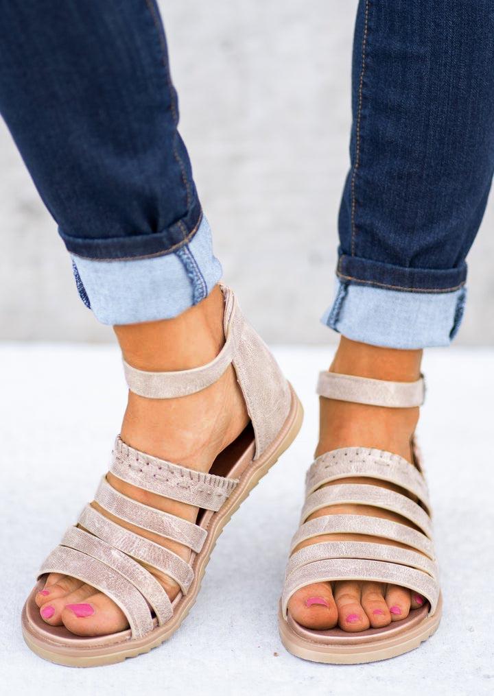 

Zipper Round Toe Flat Sandals - Gray, SCM004285