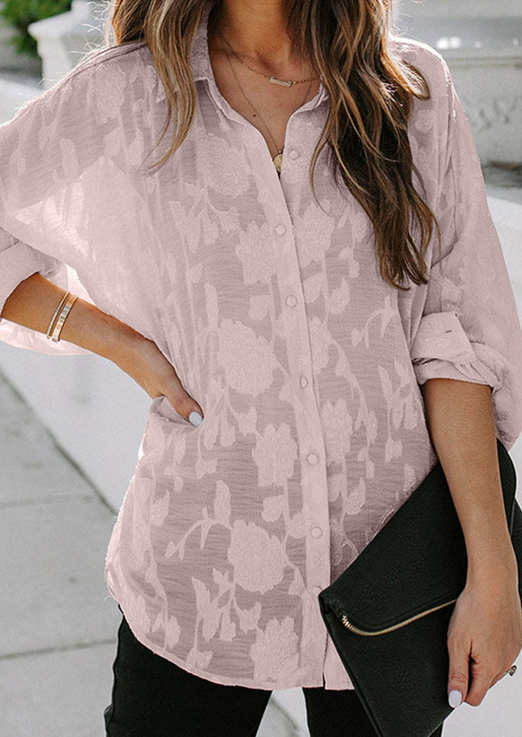 

Floral Button Long Sleeve Shirt - Light Pink, SCM004367