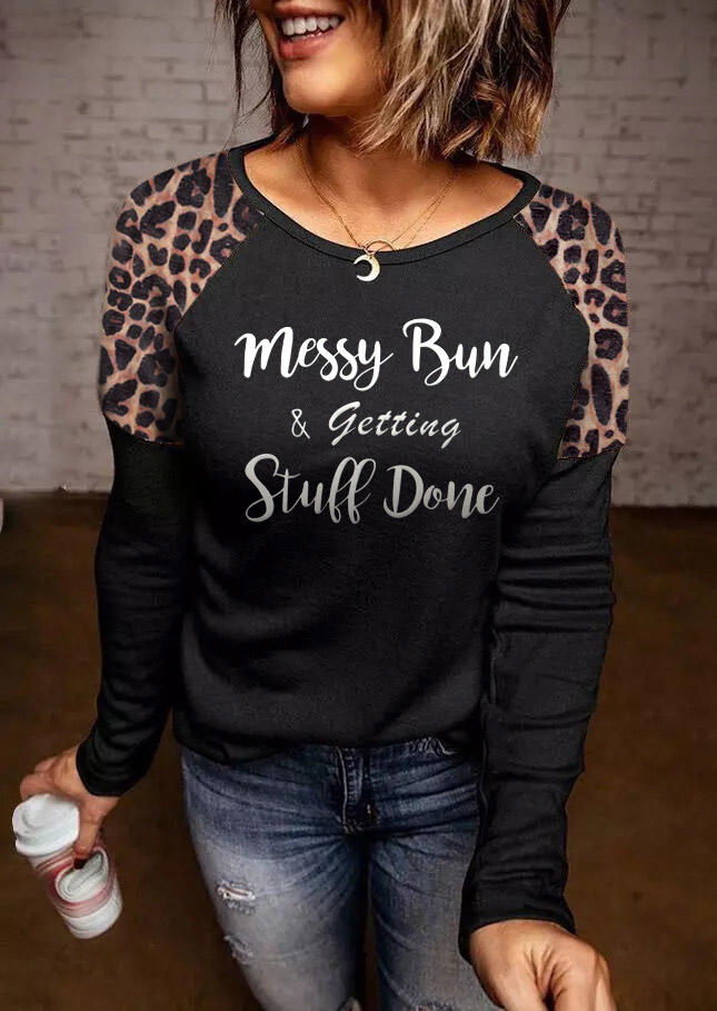 

Messy Bun & Getting Stuff Done Leopard T-Shirt Tee - Black, SCM004098
