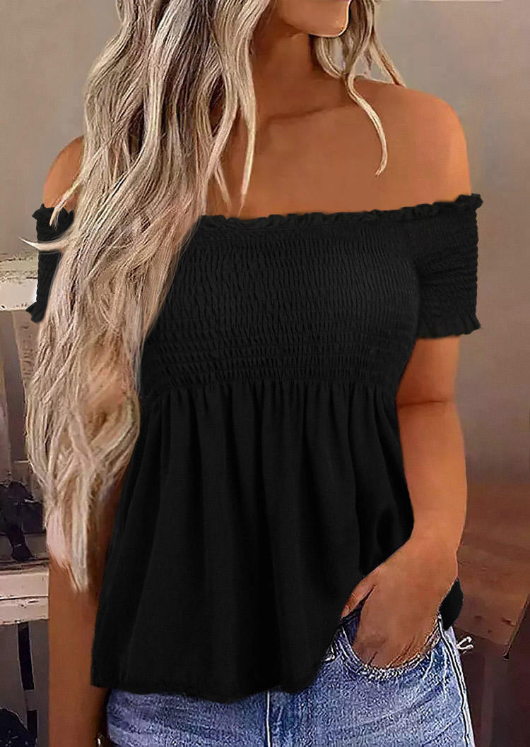 

Ruffled Smocked Off Shoulder Blouse - Black, SCM004135