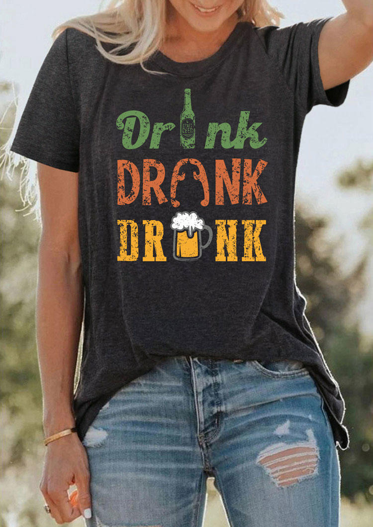

Drink Drank Drunk O-Neck T-Shirt Tee - Dark Grey, Gray, SCM004209