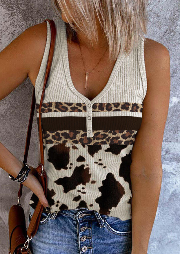 

Leopard Cow Snap Button Tank, Multicolor, SCM004246