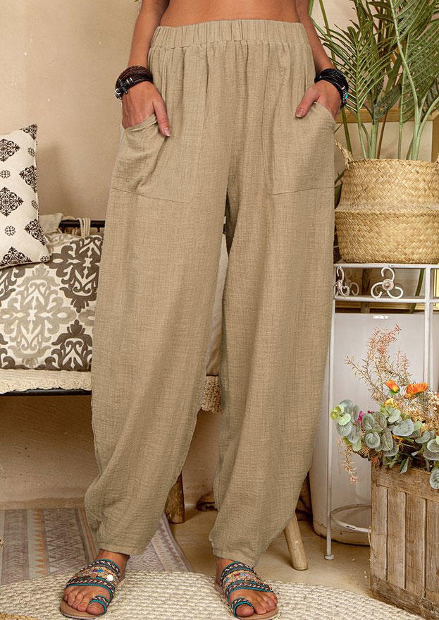 

Pocket Elastic Waist Casual Pants - Khaki, SCM004298