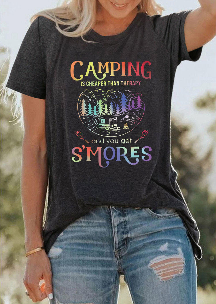 

Camping Is Cheaper Than Therapy And You Get S'mores T-Shirt Tee - Dark Grey, Gray, SCM004318
