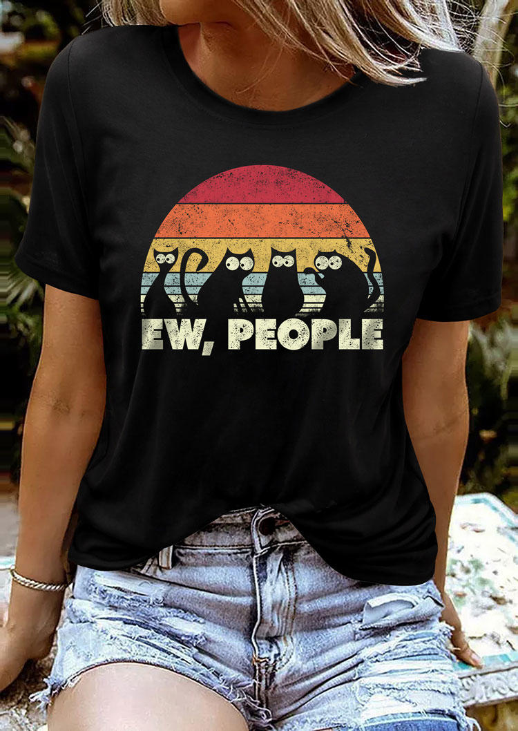 

Halloween Ew People Cat O-Neck T-Shirt Tee - Black, SCM004323