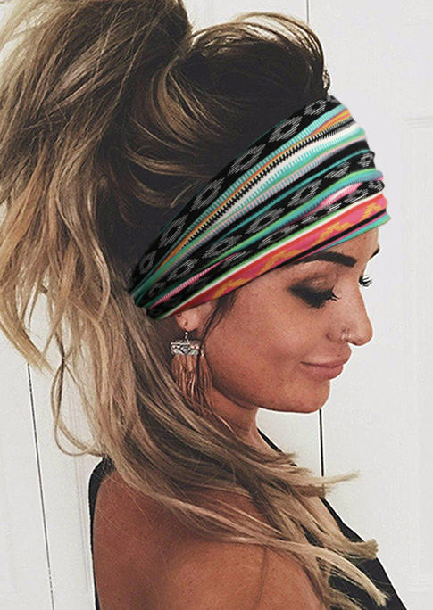 Ethnic Colorful Striped Wide Headband SCM004146