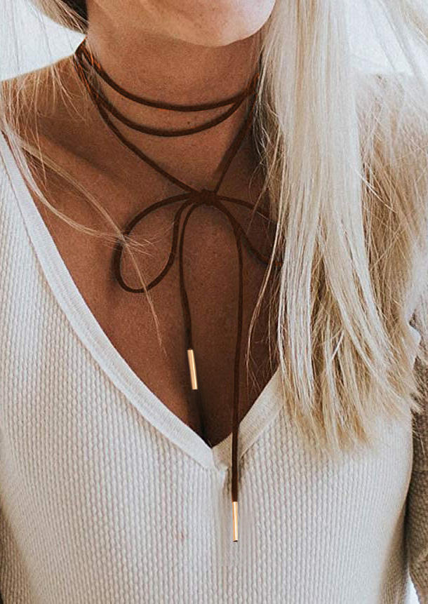 

Bolo Tie Choker Wrap Necklace, Brown, SCM004180