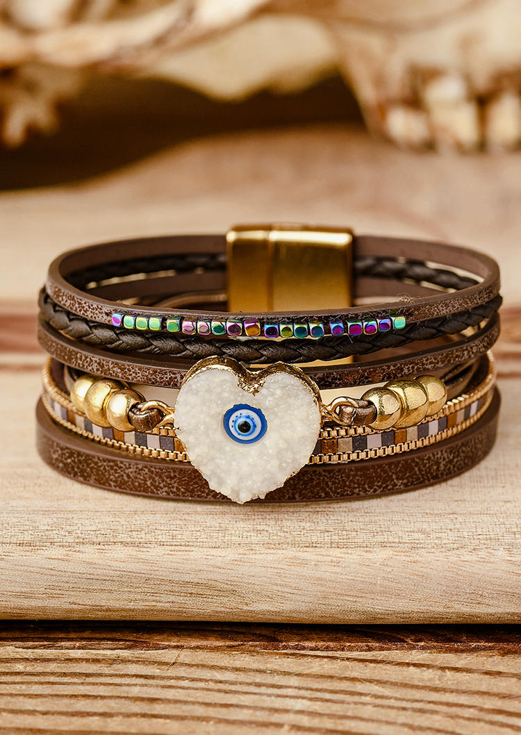 

Heart Beading Magnet Buckle Bracelet, Brown, SCM004186