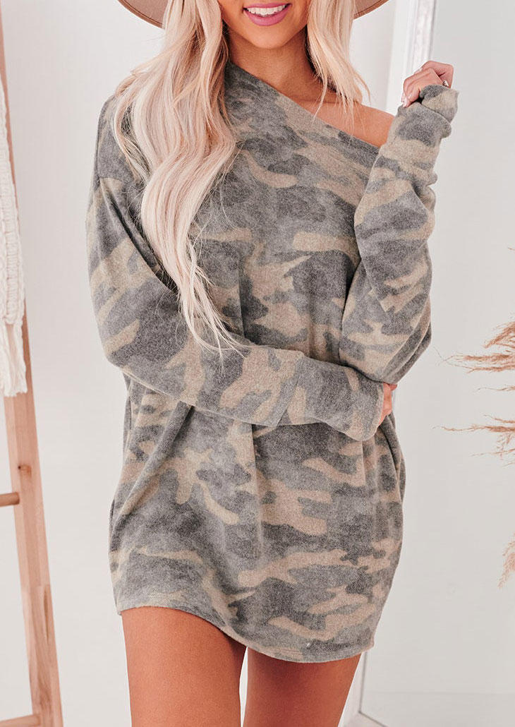 Camouflage Long Sleeve Mini Dress