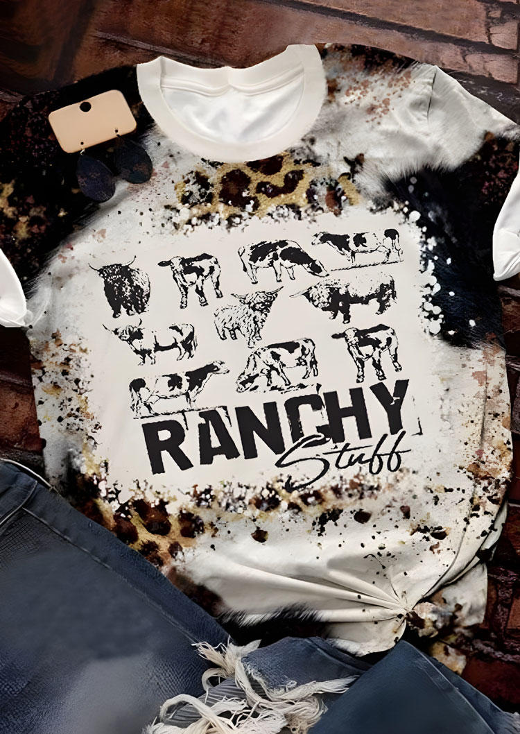 

Ranchy Stuff Cow Leopard Bleached T-Shirt Tee, Multicolor, SCM004431