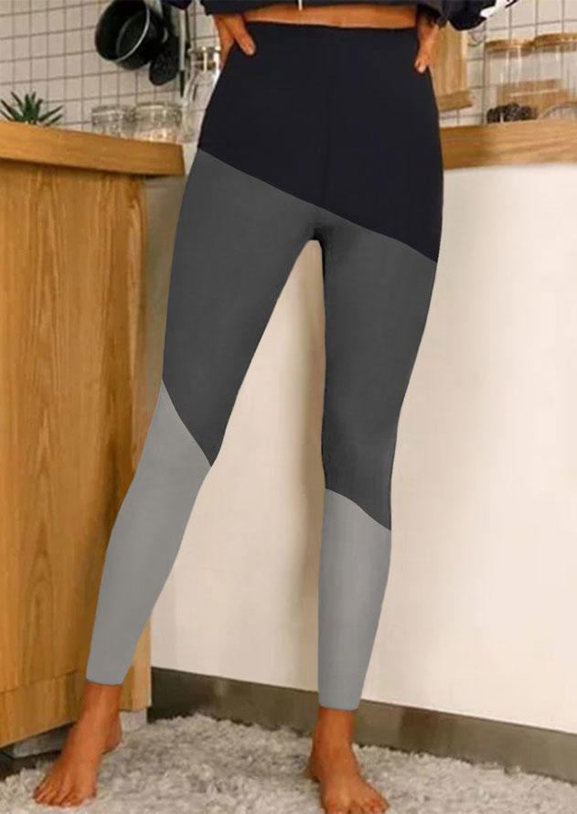 

Color Block Elastic Waist Leggings, Multicolor, SCM004458