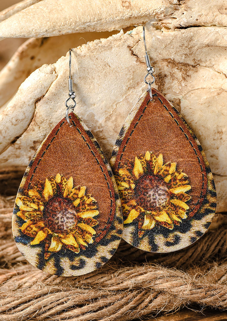 

Sunflower Leopard PU Leather Water Drop Earrings, Multicolor, 537966