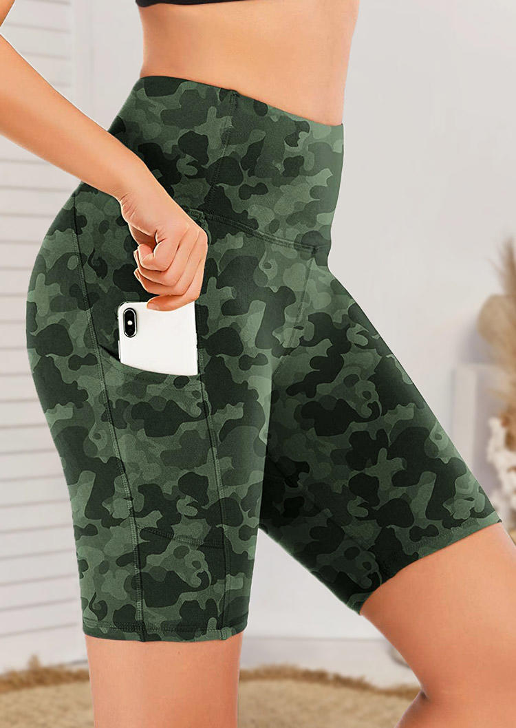 

Camouflage Pocket High Waist Activewear Shorts, Multicolor, SCM003516