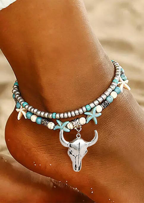 

Turquoise Starfish Beading Double-Layered Anklet, Multicolor, SCM004182