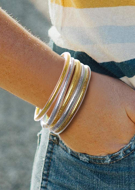 

5Pcs Glitter Jelly Tube Bangle Bracelet, Multicolor, SCM004193