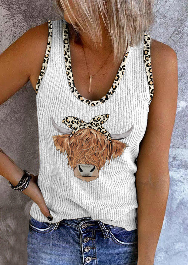 

Leopard Highland Cattle Casual Tank - White, SCM004338