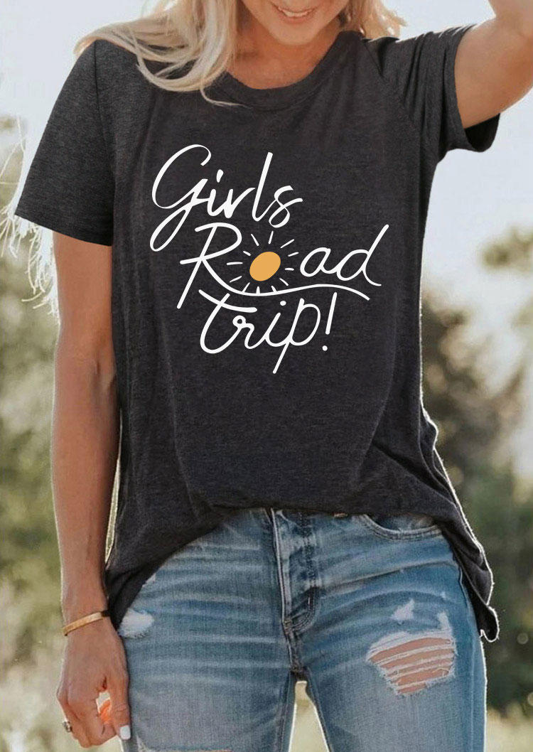 

Girls Road Trip Sun T-Shirt Tee - Dark Grey, Gray, SCM004466