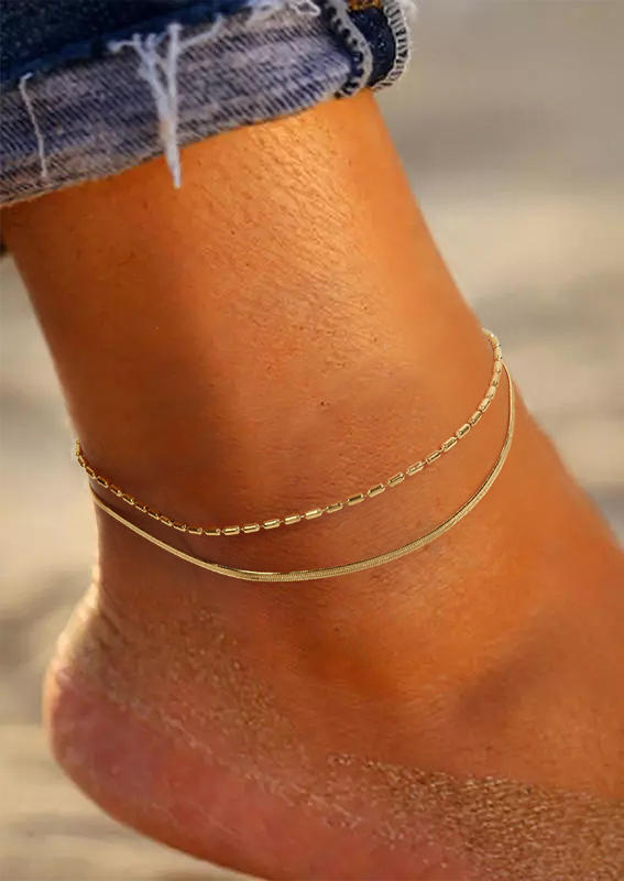 

Hollow Out Double-Layered Casual Anklet, Gold, SCM003871