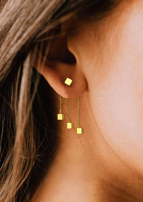 

Cube Tassel Alloy Earrings, Gold, SCM004024