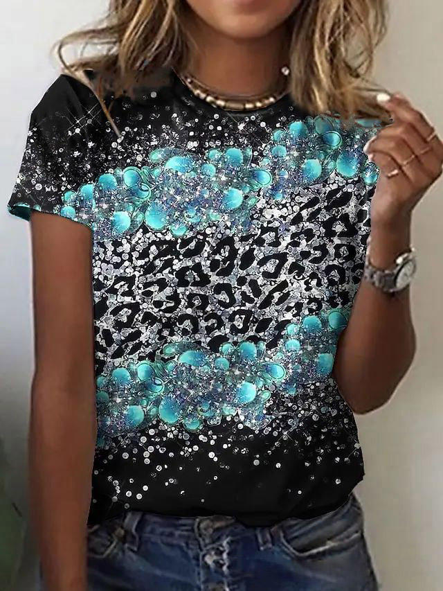 

Water Drop Leopard O-Neck Blouse, Multicolor, SCM004280