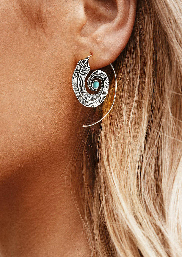 

Geometric Spiral Feather Alloy Earrings, Silver, SCM004348