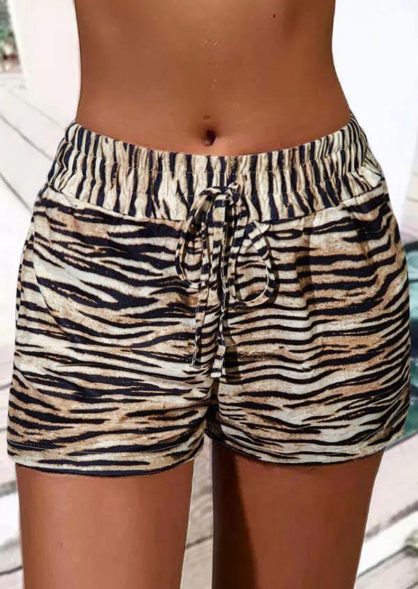 

Tiger Graphic Elastic Waist Tie Shorts - Khaki, SCM004371