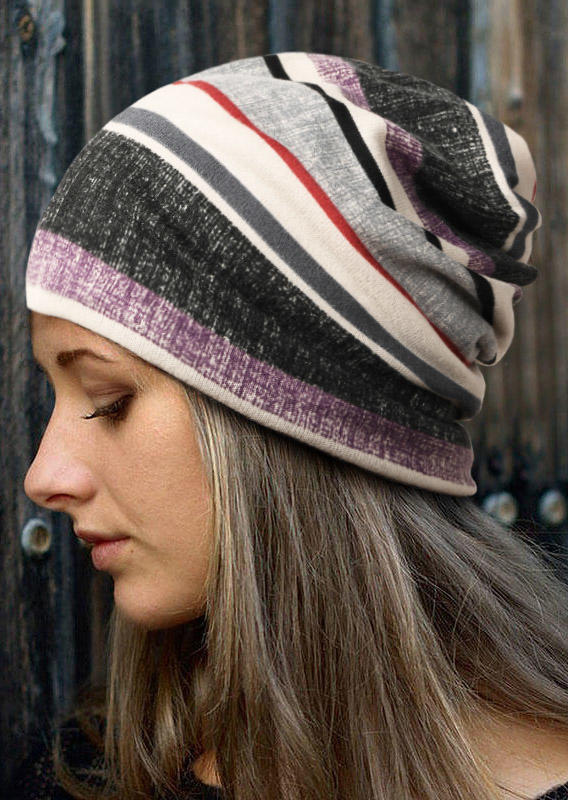 

Color Block Striped Beanie Hat, Multicolor, SCM004411