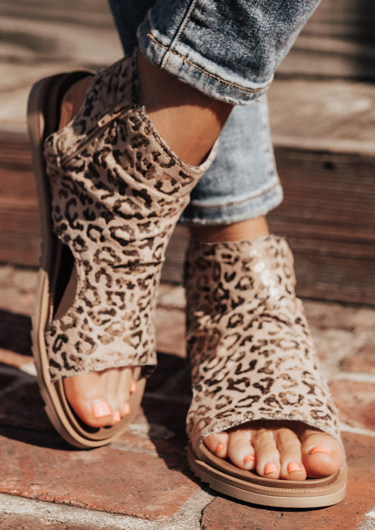 

Leopard Zipper Flat Sandals, SCM004491