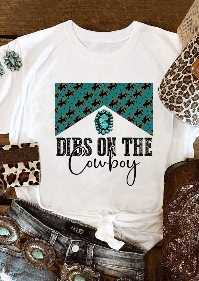 

Dibs On The Cowboy O-Neck T-Shirt Tee - White, SCM004548