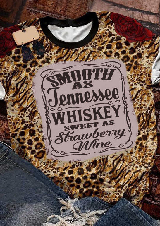 

Smooth As Tennessee Whiskey Sweet As Strawberry Wine Leopard T-Shirt Tee, Multicolor, SCM004635