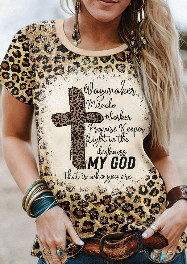 

My God Leopard Cross Bleached T-Shirt Tee, Multicolor, SCM004451