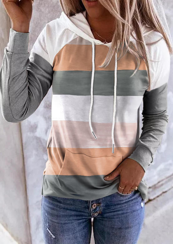 

Color Block Drawstring Kangaroo Pocket Hoodie, Multicolor, SCM004463