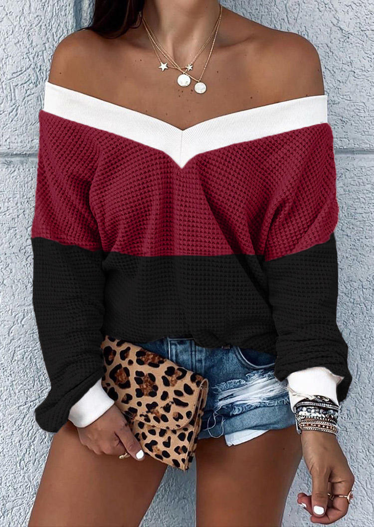 

Color Block Long Sleeve Blouse - Burgundy, Red, SCM004104