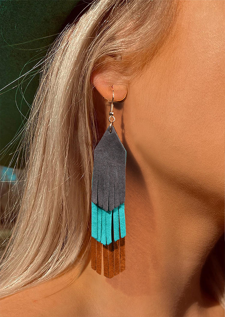 

Leather Multi-Layered Tassel Earrings, Multicolor, SCM004441