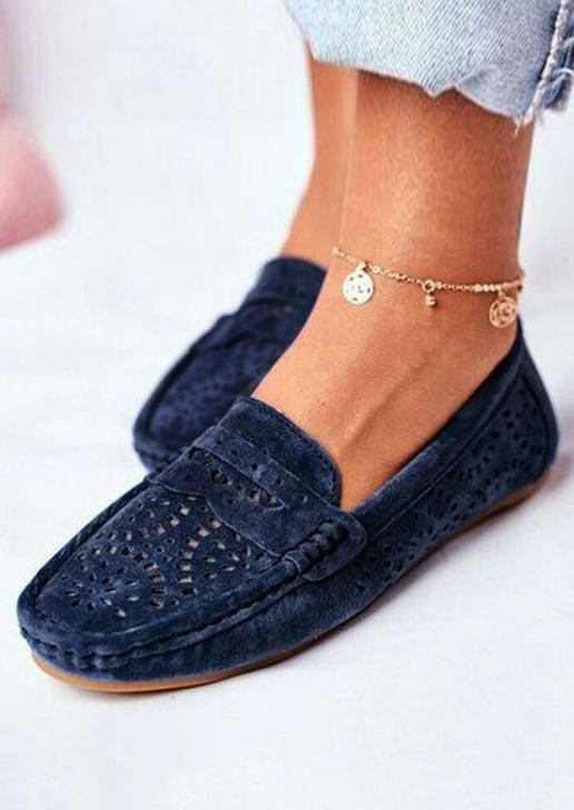 

Hollow Out Round Toe Flat Sneakers - Blue, SCM004478