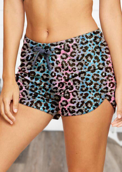 

Colorful Leopard Tie Elastic Waist Shorts, Multicolor, SCM004501