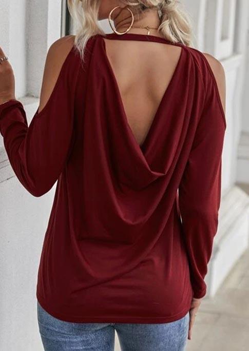 

Open Back Cold Shoulder Long Sleeve Blouse - Burgundy, Red, SCM004509