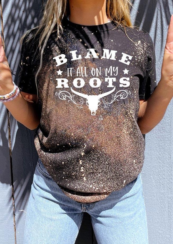 

Blame It All On My Roots Steer Skull T-Shirt Tee, Multicolor, SCM004468