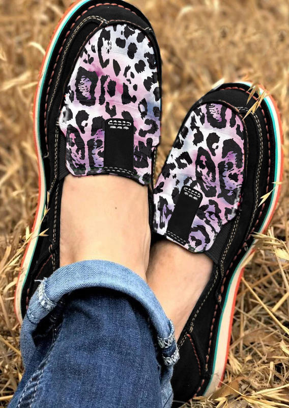 

Colorful Leopard Slip On Round Toe Flat Sneakers, SCM004610