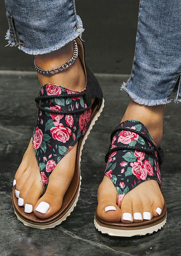 

Floral Zipper Flip Flop Sandals, Multicolor, SCM004611