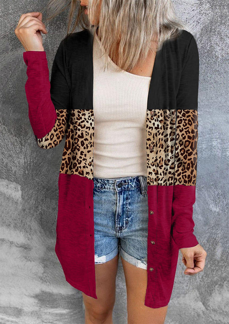 

Color Block Leopard Button Cardigan, Multicolor, SCM004620